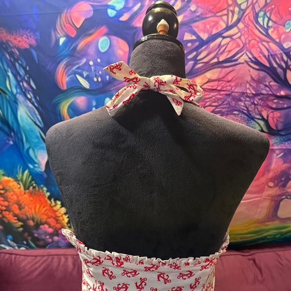 Betsey Johnson ahoy red anchor white cotton sundress Midi Dress pin up retro 6 - Picture 8 of 10